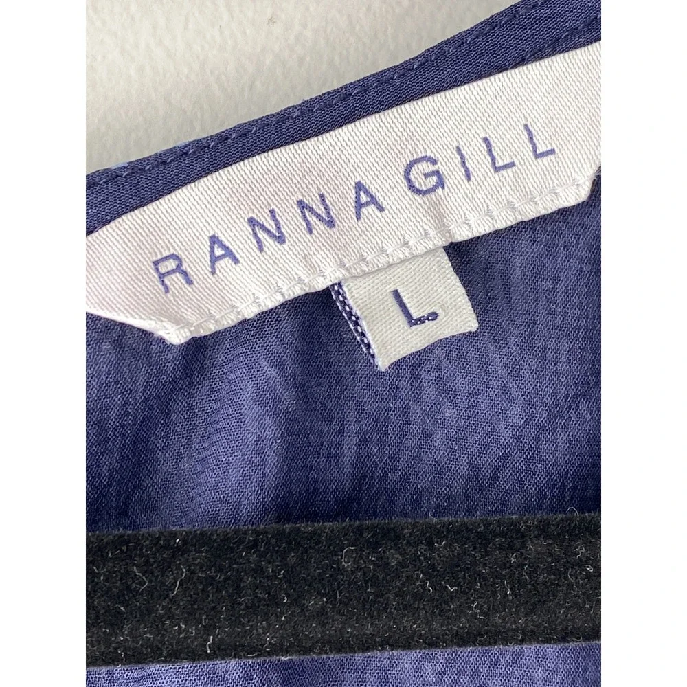 Anthropologie Ranna Gill Mylene Ruched Blouse L Navy Sheer Feminine Square Neck‎